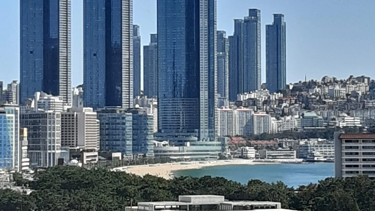 해운대의 해변과 고층 건물 전경으로 매장 전망 사진은 아닙니다